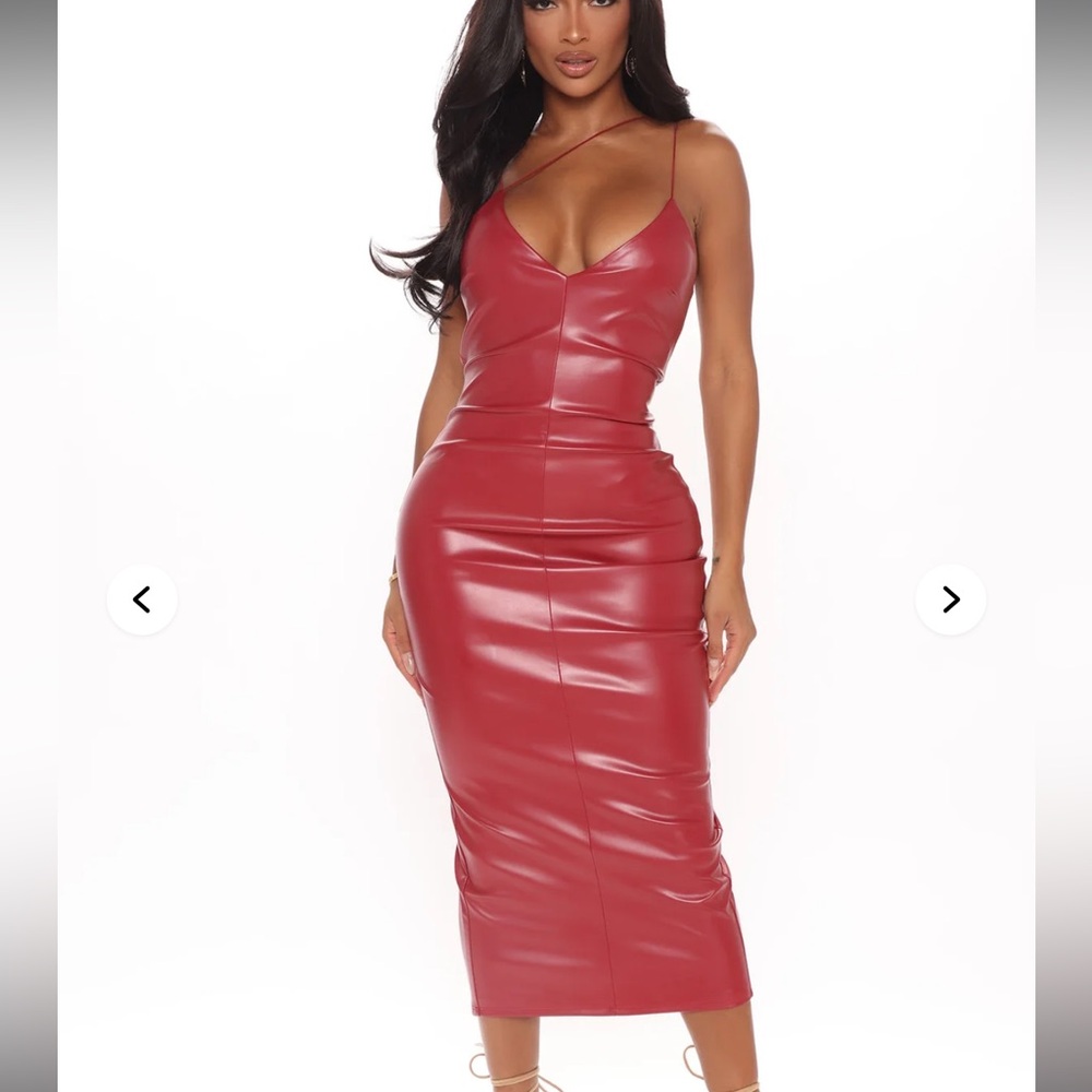 Elegant Red Faux Leather Dress
